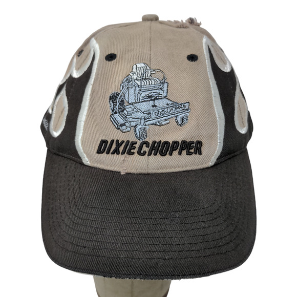 Dixie Chopper Men's Strapback Hat Tan Black OSFM Embroidered Flames Logo - Picture 1 of 12